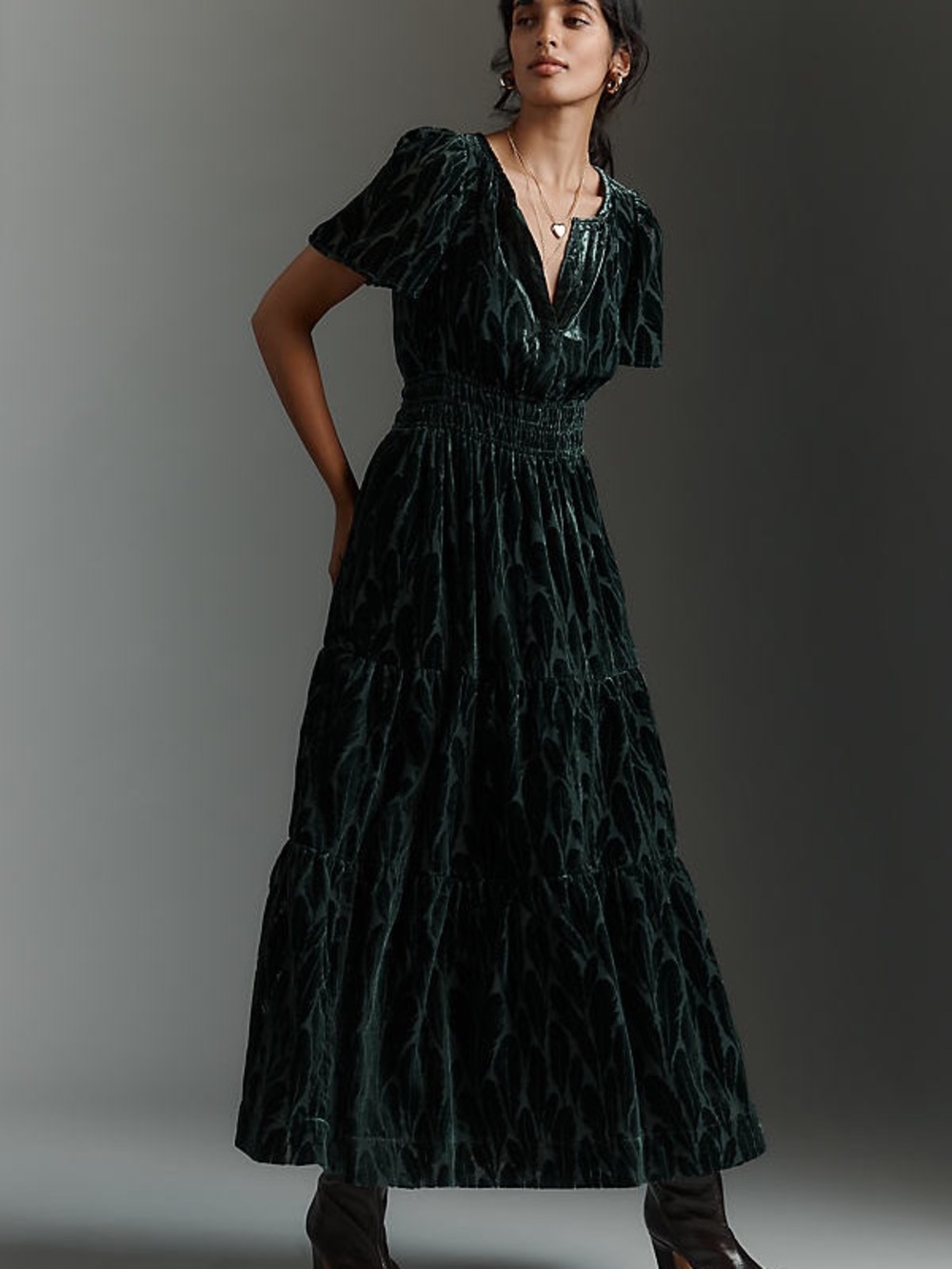 Somerset Dark Green Velvet Tiered Maxi Dress -